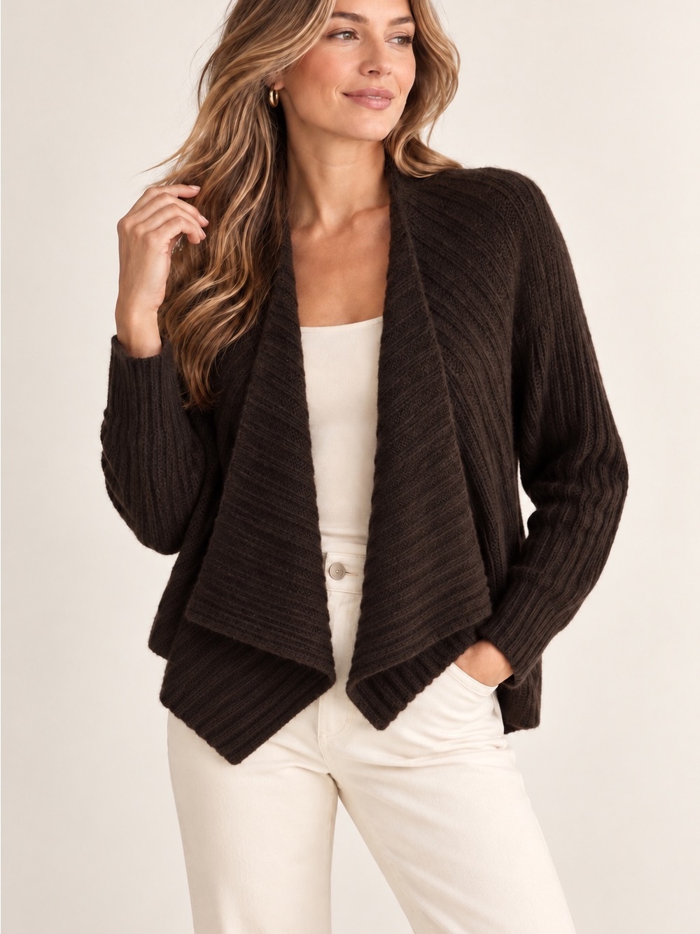 Ralph Lauren 100% Cashmere Cardigan Sweater Black Label Women XL Chocolate Brown